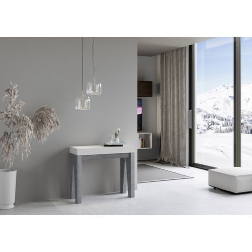 Console Extensible 90x40/196 Cm Naxy Mix Small Dessus Frêne Blanc - Structure Ciment