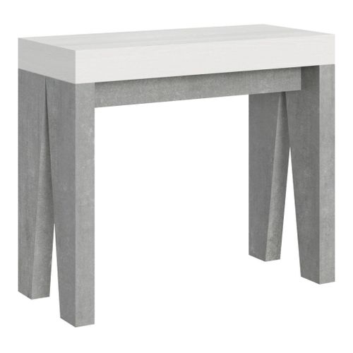 Console Extensible 90x40/196 Cm Naxy Mix Small Dessus Frêne Blanc - Structure Ciment