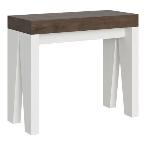Console Extensible 90x40/196 Cm Naxy Mix Small Dessus Noyer - Structure Frêne Blanc