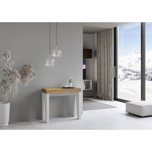 Console Extensible 90x40/196 Cm Naxy Mix Small Dessus Chêne Nature - Structure Frêne Blanc