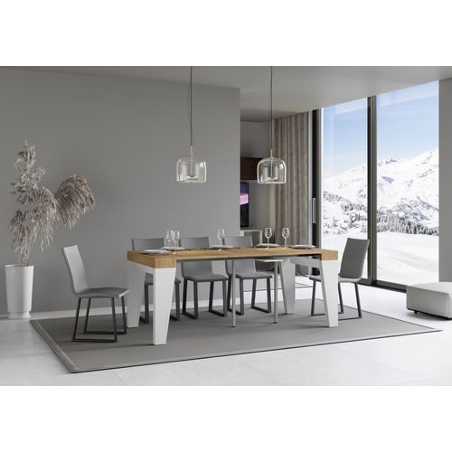 Console Extensible 90x40/196 Cm Naxy Mix Small Dessus Chêne Nature - Structure Frêne Blanc