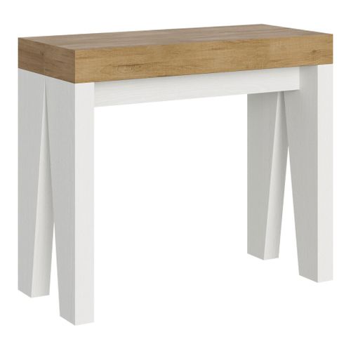 Console Extensible 90x40/300 Cm Naxy Mix Dessus Chêne Nature - Structure Frêne Blanc