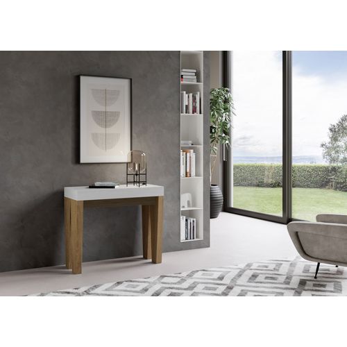 Console Extensible 90x40/196 Cm Spimbo Mix Small Dessus Frêne Blanc - Structure Chêne Nature