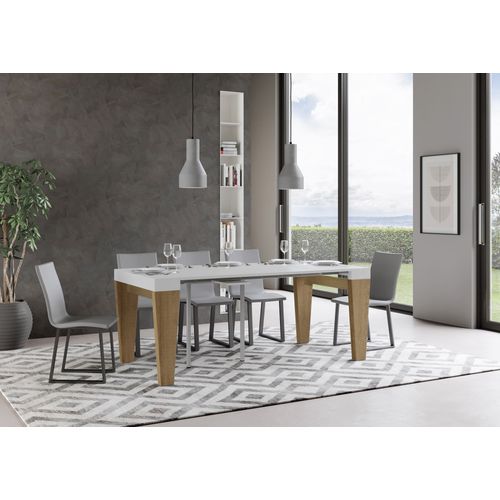 Console Extensible 90x40/196 Cm Spimbo Mix Small Dessus Frêne Blanc - Structure Chêne Nature