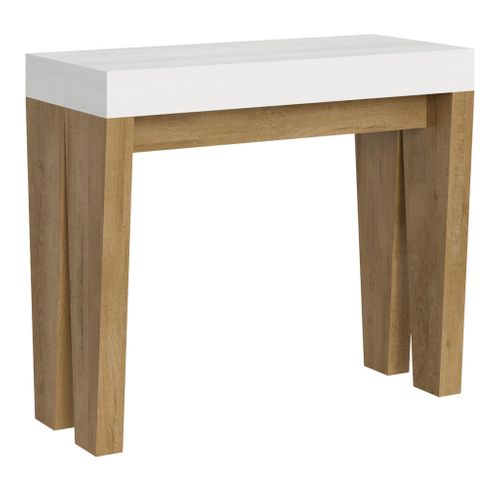 Console Extensible 90x40/196 Cm Spimbo Mix Small Dessus Frêne Blanc - Structure Chêne Nature