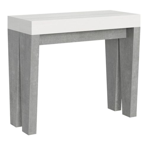 Console Extensible 90x40/196 Cm Spimbo Mix Small Dessus Frêne Blanc - Structure Ciment