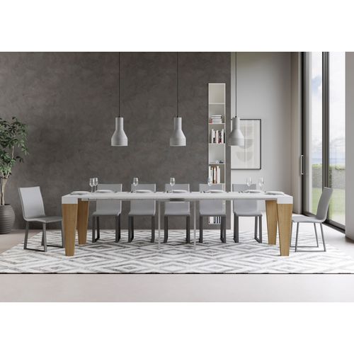 Console Extensible 90x40/300 Cm Spimbo Mix Dessus Frêne Blanc - Structure Chêne Nature