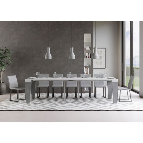 Console Extensible 90x40/300 Cm Spimbo Mix Dessus Frêne Blanc - Structure Ciment