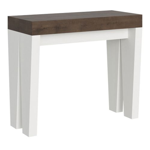 Console Extensible 90x40/300 Cm Spimbo Mix Dessus Noyer  - Structure Frêne Blanc