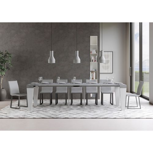 Console Extensible 90x40/300 Cm Spimbo Mix Dessus Ciment - Structure Frêne Blanc
