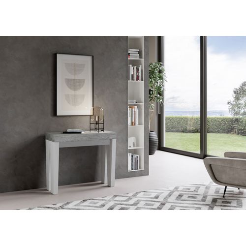 Console Extensible 90x40/300 Cm Spimbo Mix Dessus Ciment - Structure Frêne Blanc