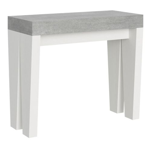 Console Extensible 90x40/300 Cm Spimbo Mix Dessus Ciment - Structure Frêne Blanc