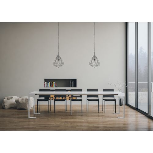 Console Extensible 90x40/300 Cm Tecno Frêne Blanc Cadre Blanc
