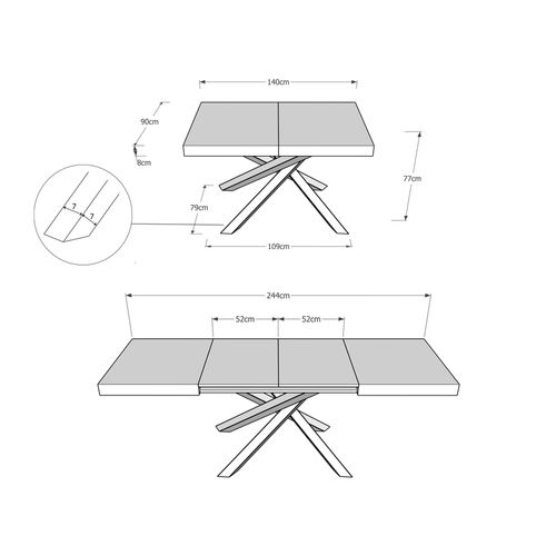 Table Extensible 90x140/244 Cm Volantis Chêne Nature Cadre 4/b