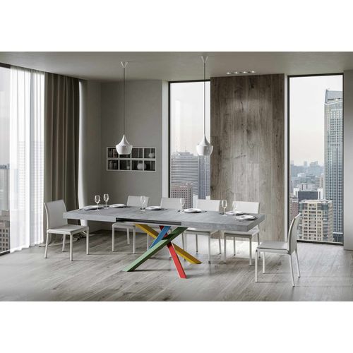 Table Extensible 90x140/244 Cm Volantis Gris Béton Cadre 4/b