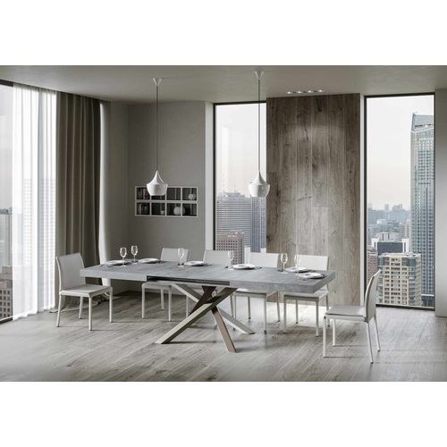 Table Extensible 90x120/224 Cm Volantis Gris Béton Cadre 4/c