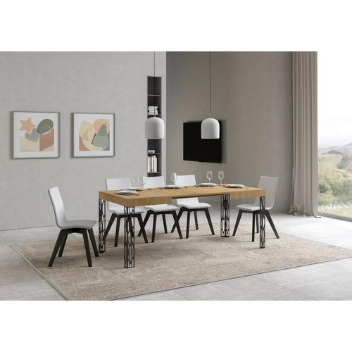 Table Extensible 80x120/204 Cm Ghibli Chêne Nature Cadre Anthracite