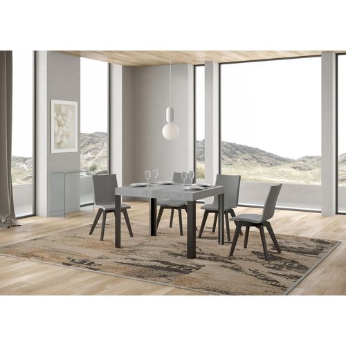 Table Extensible 70x110/194 Cm Linea Gris Béton Cadre Anthracite
