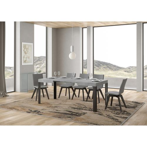 Table Extensible 70x110/194 Cm Linea Gris Béton Cadre Anthracite