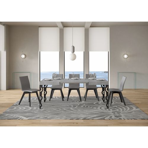 Table Extensible 80x120/204 Cm Karamay Gris Béton Cadre Anthracite
