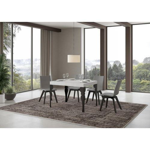 Table Extensible 80x120/204 Cm Paxon Frêne Blanc Cadre Anthracite