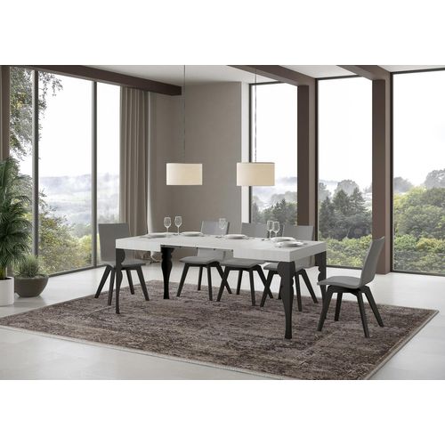 Table Extensible 80x120/204 Cm Paxon Frêne Blanc Cadre Anthracite