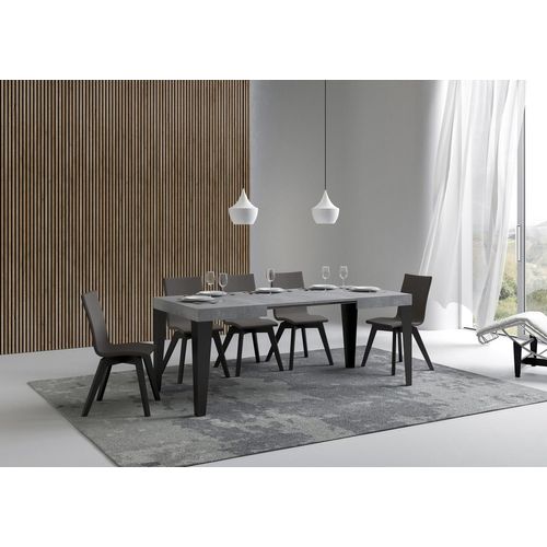 Table Extensible 70x110/194 Cm Flame Gris Béton Cadre Anthracite