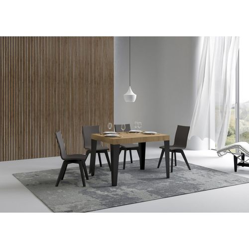 Table Extensible 80x120/204 Cm Flame Chêne Nature Cadre Anthracite