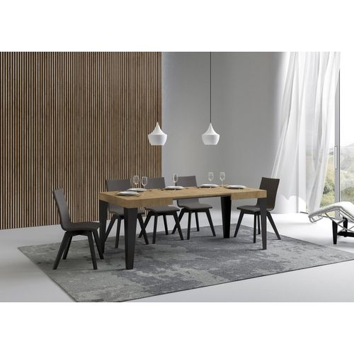 Table Extensible 80x120/204 Cm Flame Chêne Nature Cadre Anthracite