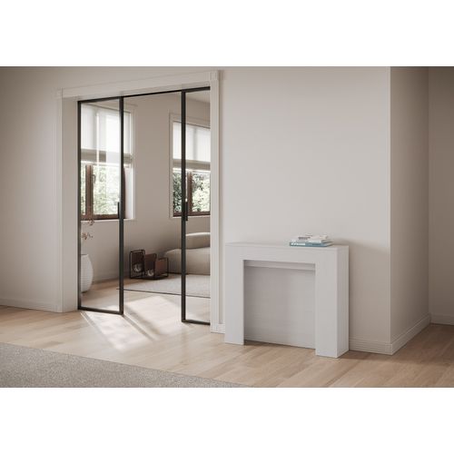 Console Extensible 90x25/211 Cm Kiba Frêne Blanc Rallonges Internes