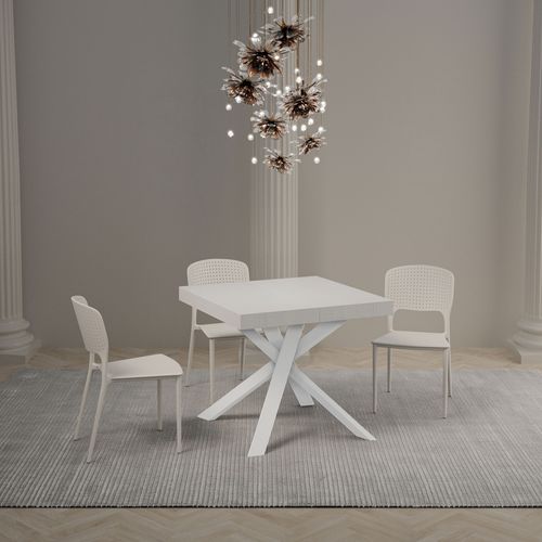 Table Extensible 90x90/194 Cm Clerk Frêne Blanc Pieds Blancs
