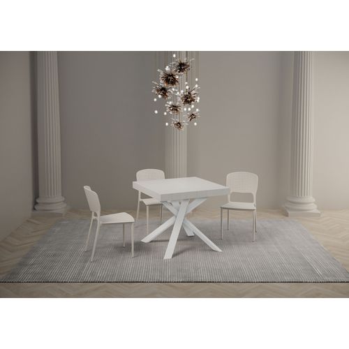 Table Extensible 90x90/194 Cm Clerk Frêne Blanc Pieds Blancs