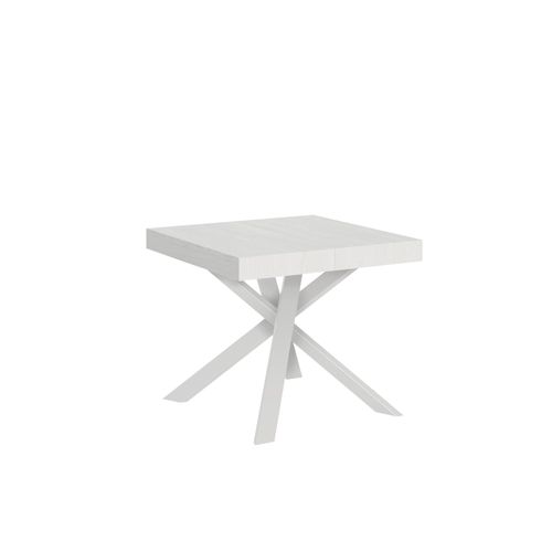 Table Extensible 90x90/194 Cm Clerk Frêne Blanc Pieds Blancs