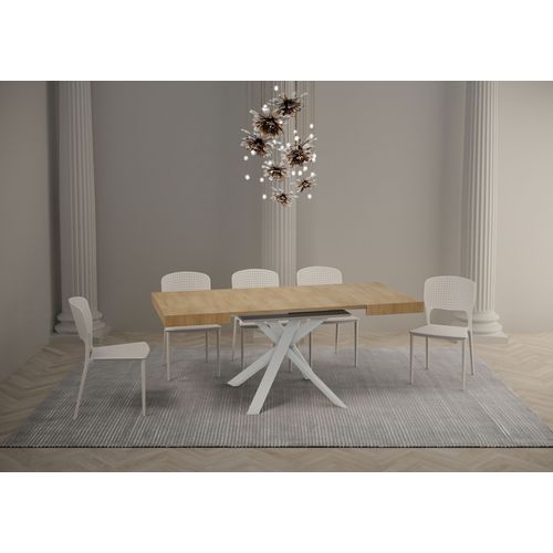 Table Extensible 90x90/194 Cm Clerk Chêne Nature Pieds Blancs