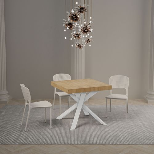 Table Extensible 90x90/194 Cm Clerk Chêne Nature Pieds Blancs