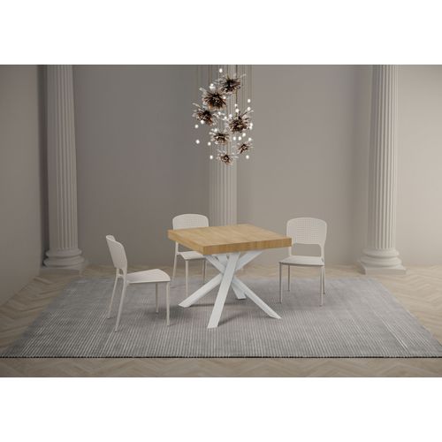 Table Extensible 90x90/194 Cm Clerk Chêne Nature Pieds Blancs