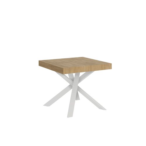 Table Extensible 90x90/194 Cm Clerk Chêne Nature Pieds Blancs