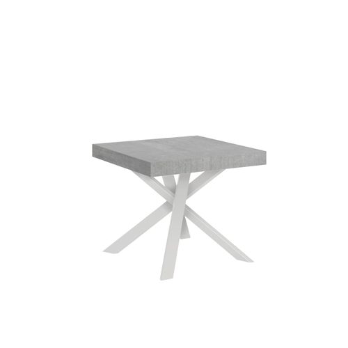 Table Extensible 90x90/194 Cm Clerk Gris Béton Pieds Blancs