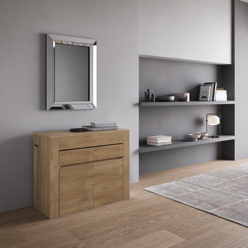 Console Extensible 90x42/302 Cm Evolve Chêne Nature Avec Bancs Inférieur Et Supérieur