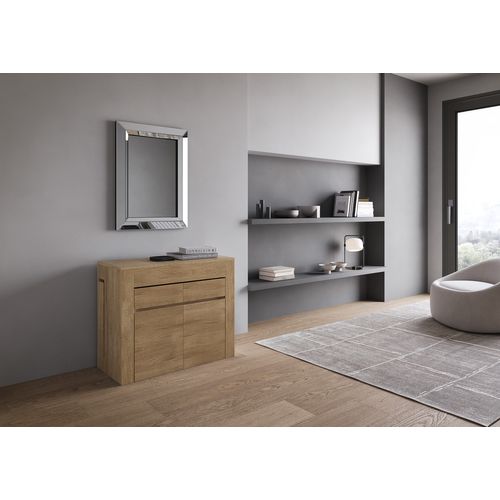 Console Extensible 90x42/302 Cm Evolve Chêne Nature Avec Bancs Inférieur Et Supérieur