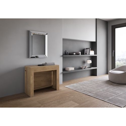 Console Extensible 90x42/302 Cm Evolve Chêne Nature Avec Bancs Inférieur Et Supérieur