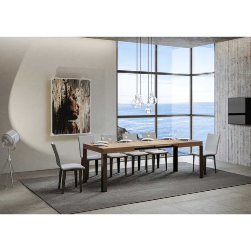 Table Extensible 80x140/224 Cm Linea Chêne Nature Cadre Anthracite