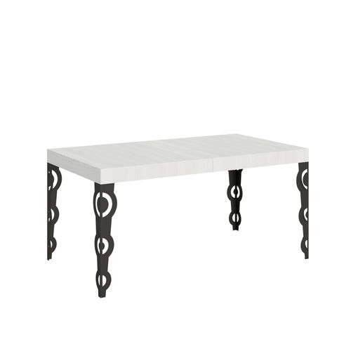 Table Extensible 80x160/244 Cm Karamay Frêne Blanc Cadre Anthracite