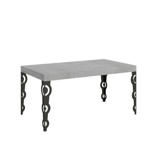 Table Extensible 80x160/244 Cm Karamay Gris Béton Cadre Anthracite
