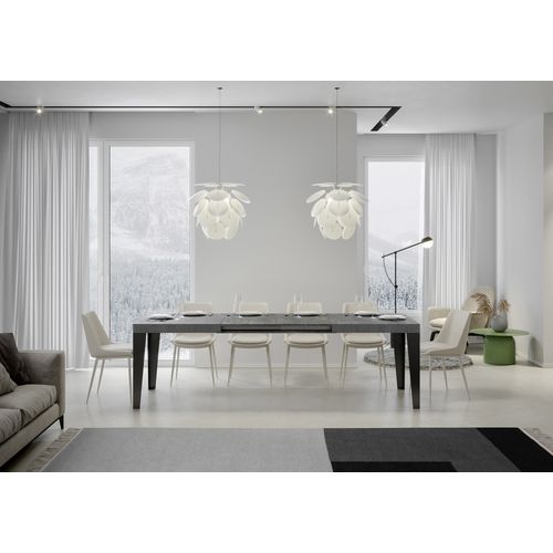 Table Extensible 80x160/244 Cm Flame Gris Béton Cadre Anthracite