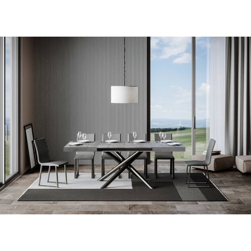 Table Extensible 90x140/400 Cm Famas Gris Béton Cadre Anthracite