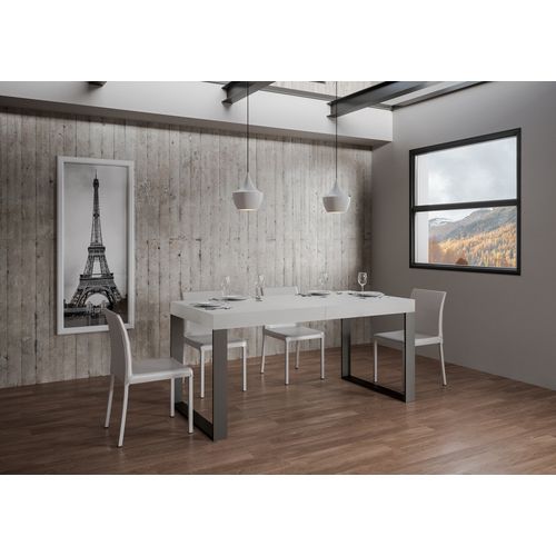 Table Extensible 90x140/400 Cm Tecno Frêne Blanc Cadre Anthracite