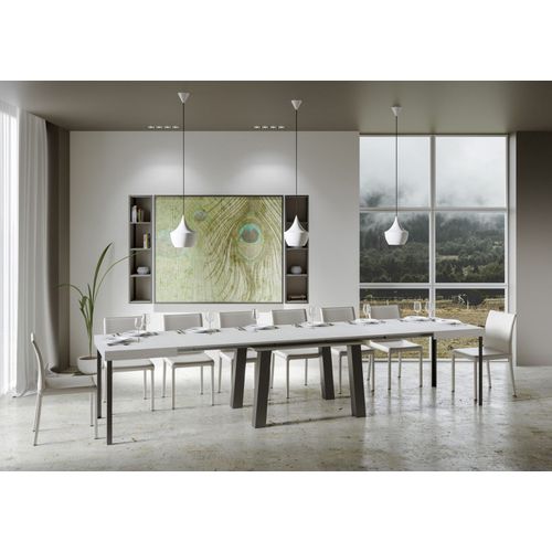 Table Extensible 90x140/400 Cm Bridge Frêne Blanc Cadre Anthracite