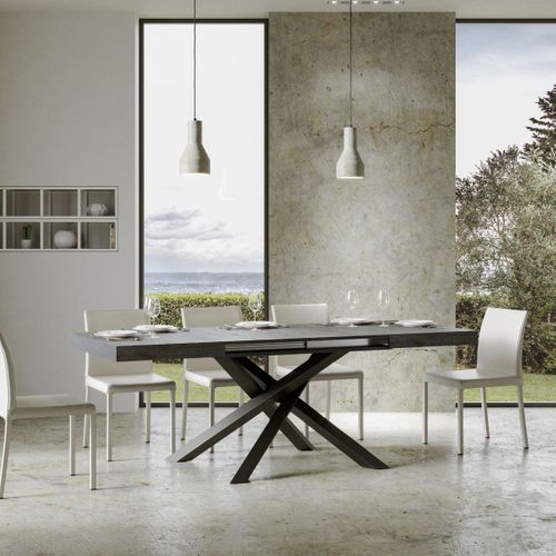 Table Extensible 90x140/400 Cm Volantis Gris Béton Cadre Anthracite