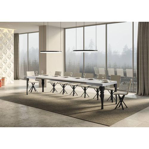 Table Extensible 90x140/400 Cm Paxon Frêne Blanc Cadre Anthracite